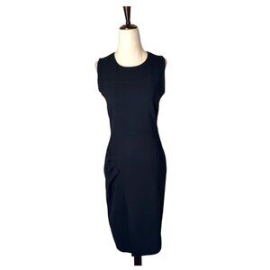 Max Mara Dress Women 4 Black Sleeveless Ruched Side Sheath Midi LBD Luxury Party